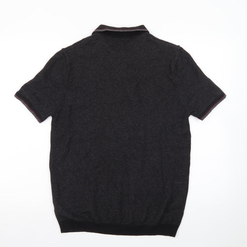 Next Men's Black Cotton Short Sleeve Polo Shirt Medium Classic Fit