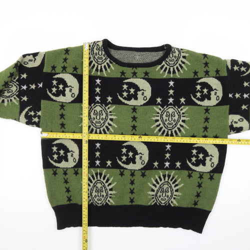 ROMWE Women Green Moon Sun Pattern Knit Jumper Size L