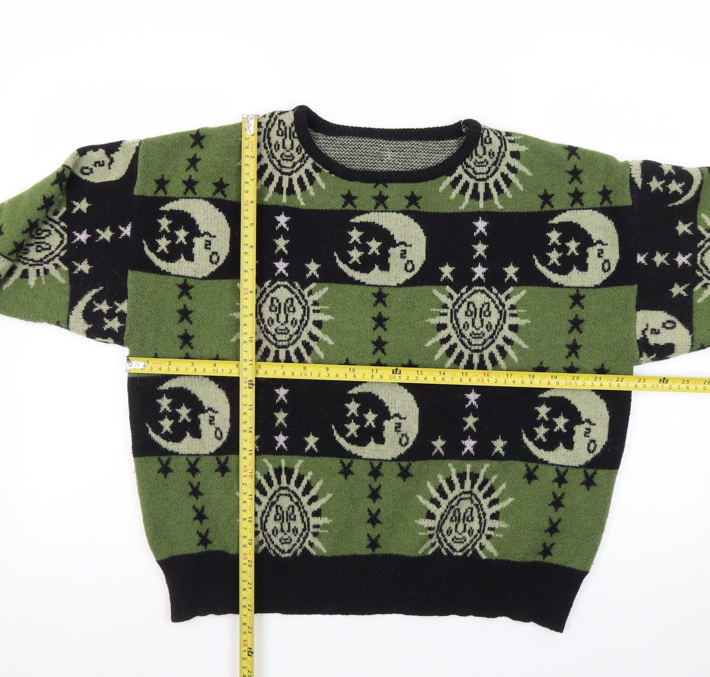 ROMWE Women Green Moon Sun Pattern Knit Jumper Size L