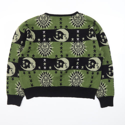 ROMWE Women Green Moon Sun Pattern Knit Jumper Size L