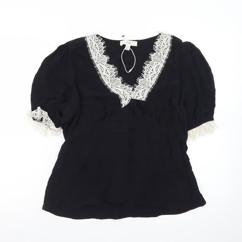 Marks and Spencer Women’s Black Lace Trim Puff Sleeve Blouse Size 12