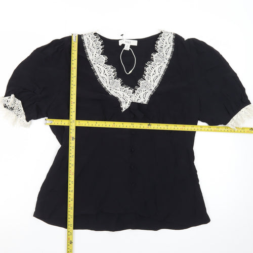 Marks and Spencer Women’s Black Lace Trim Puff Sleeve Blouse Size 12
