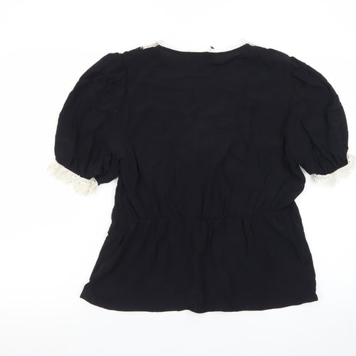 Marks and Spencer Women’s Black Lace Trim Puff Sleeve Blouse Size 12