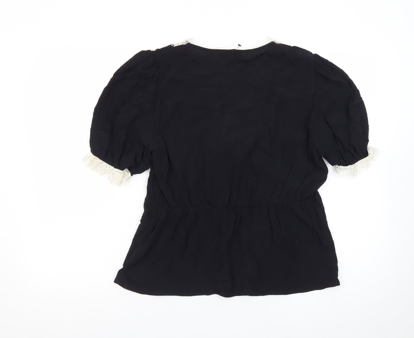 Marks and Spencer Women’s Black Lace Trim Puff Sleeve Blouse Size 12