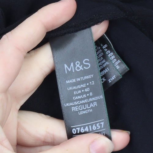 Marks and Spencer Women’s Black Lace Trim Puff Sleeve Blouse Size 12