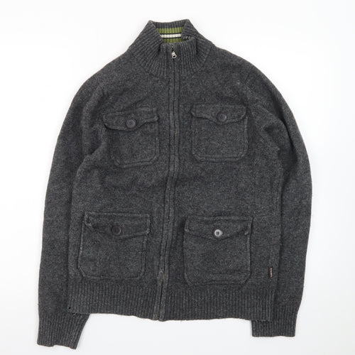 St. George by Duffer Men's Grey Wool Full Zip Jumper Small