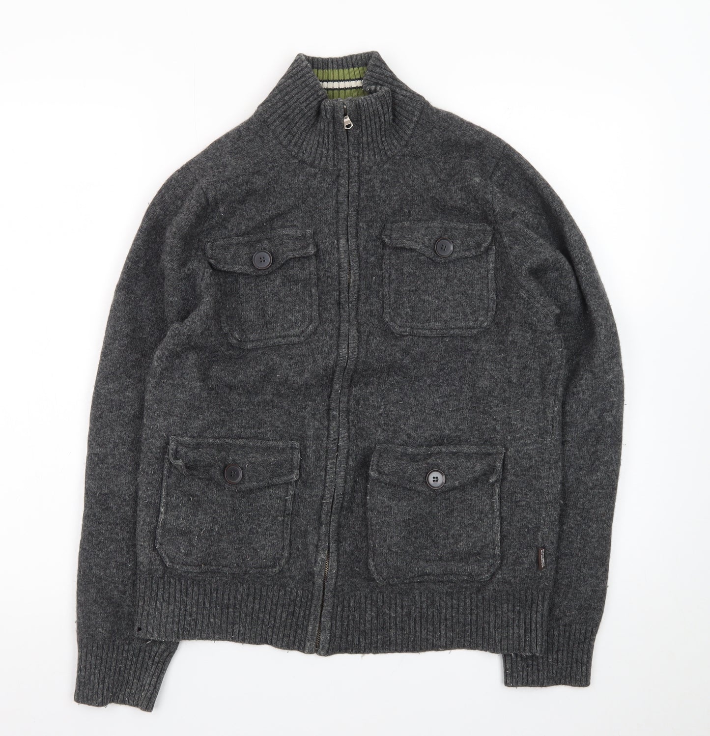St. George by Duffer Men's Grey Wool Full Zip Jumper Small