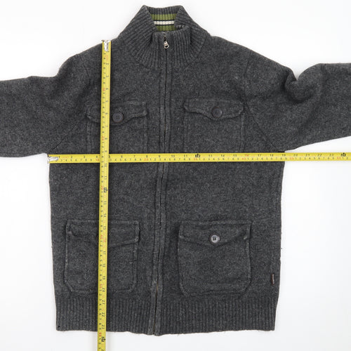 St. George by Duffer Men's Grey Wool Full Zip Jumper Small
