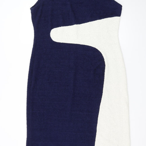 Cider Women Blue White Bodycon Knit Sleeveless Dress 2XL