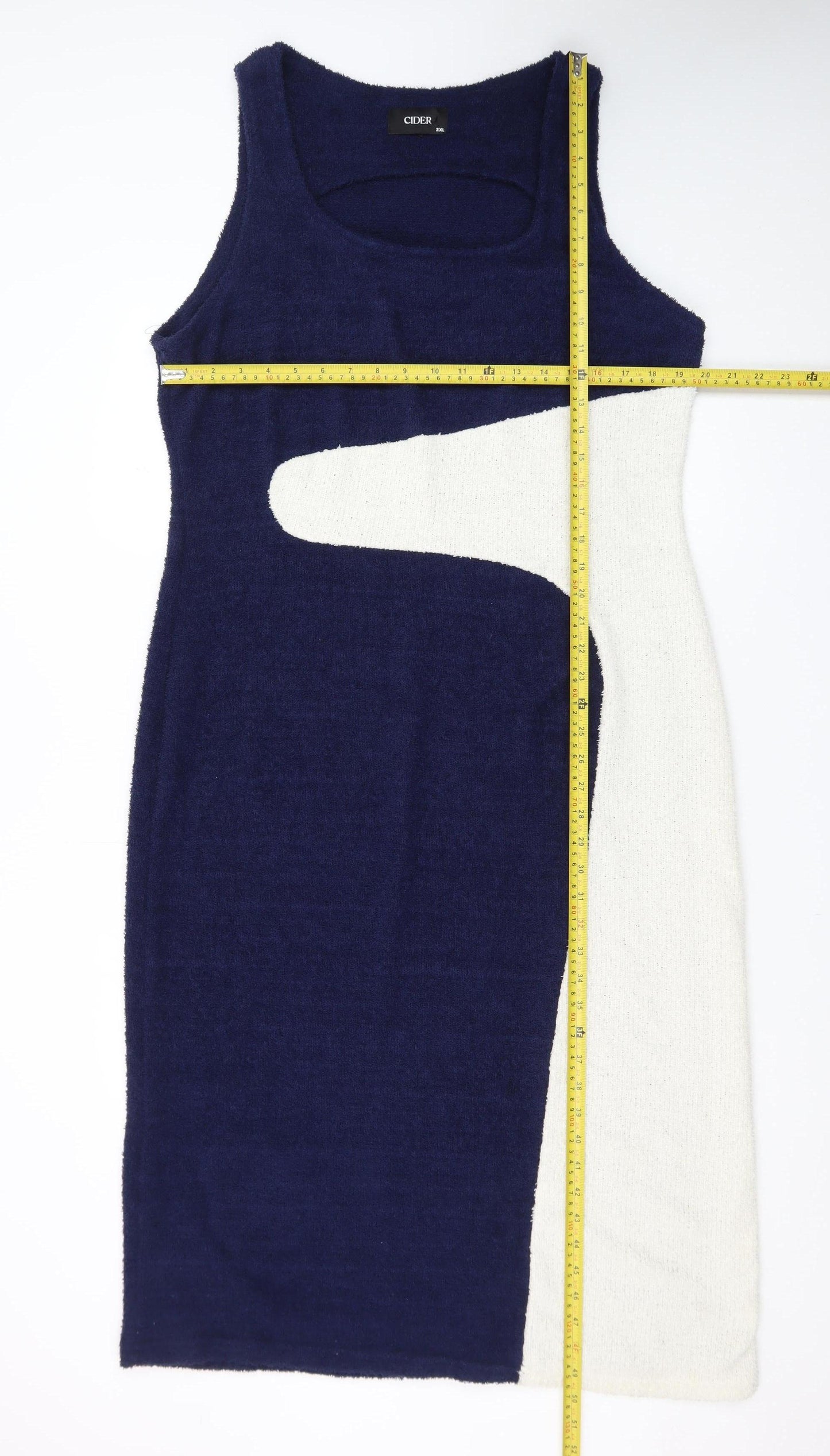 Cider Women Blue White Bodycon Knit Sleeveless Dress 2XL
