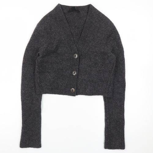 AllSaints Women's Grey Wool Blend Chunky-Knit V-Neck Cardigan XS