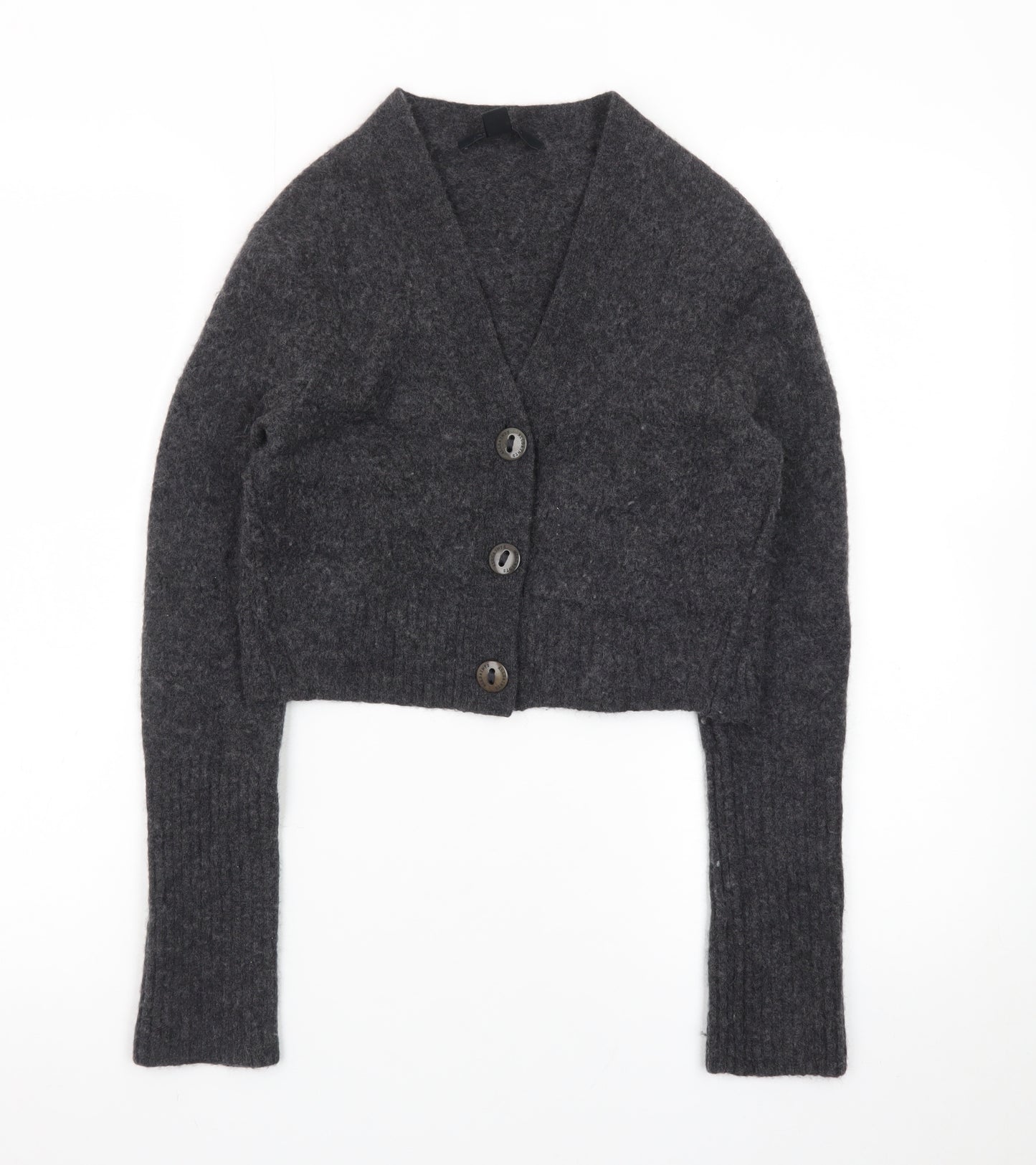 AllSaints Women's Grey Wool Blend Chunky-Knit V-Neck Cardigan XS