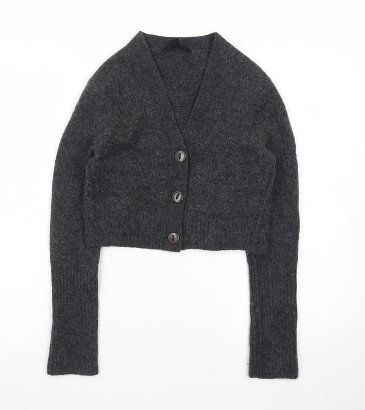 AllSaints Women's Grey Wool Blend Chunky-Knit V-Neck Cardigan XS