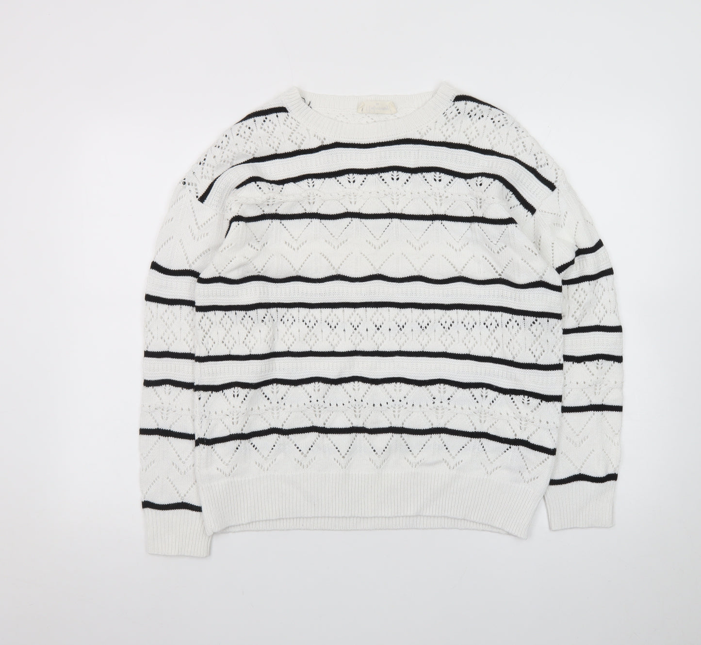 Autonomy Women White Black Striped Knit Jumper Size 14