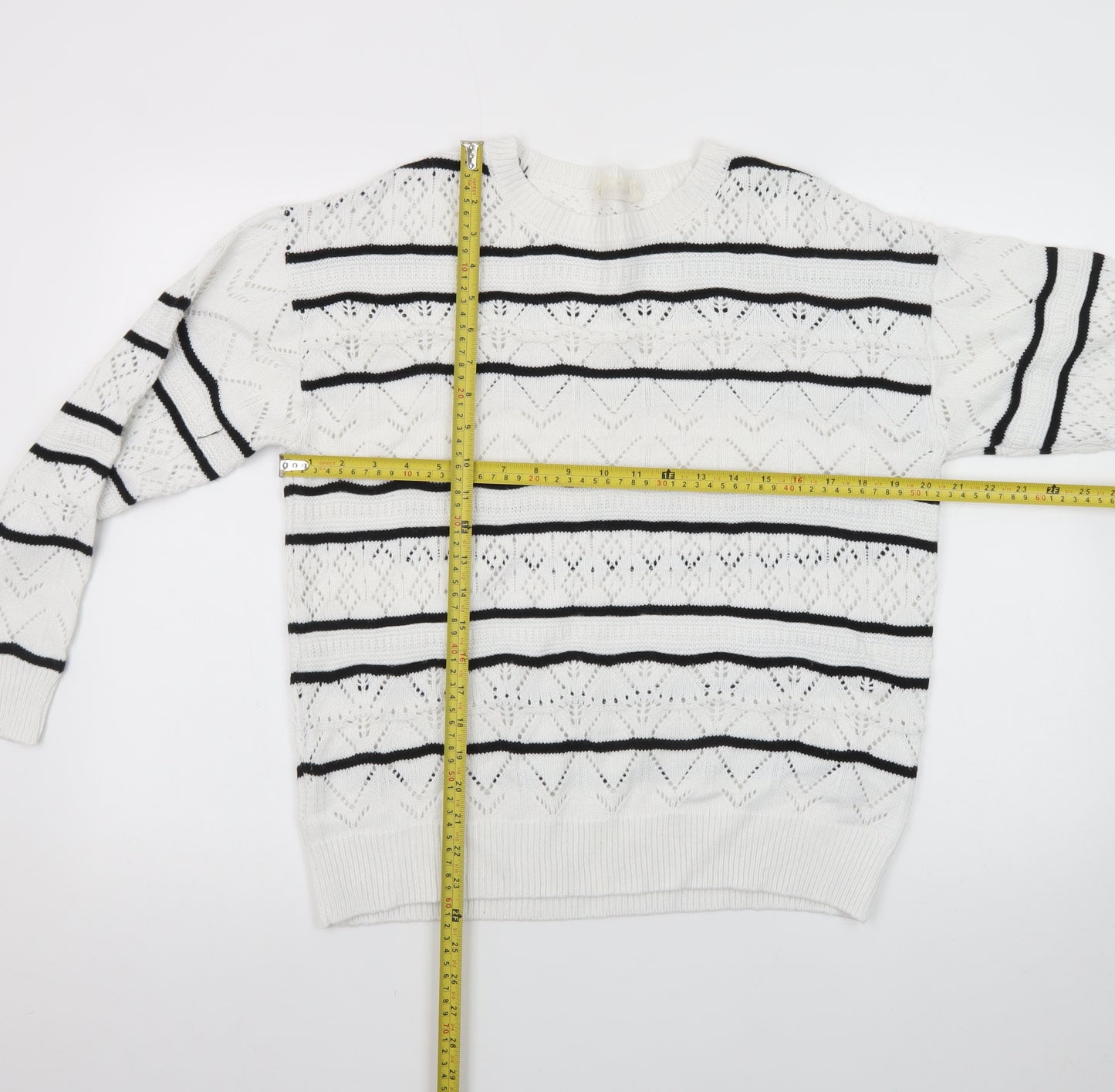 Autonomy Women White Black Striped Knit Jumper Size 14