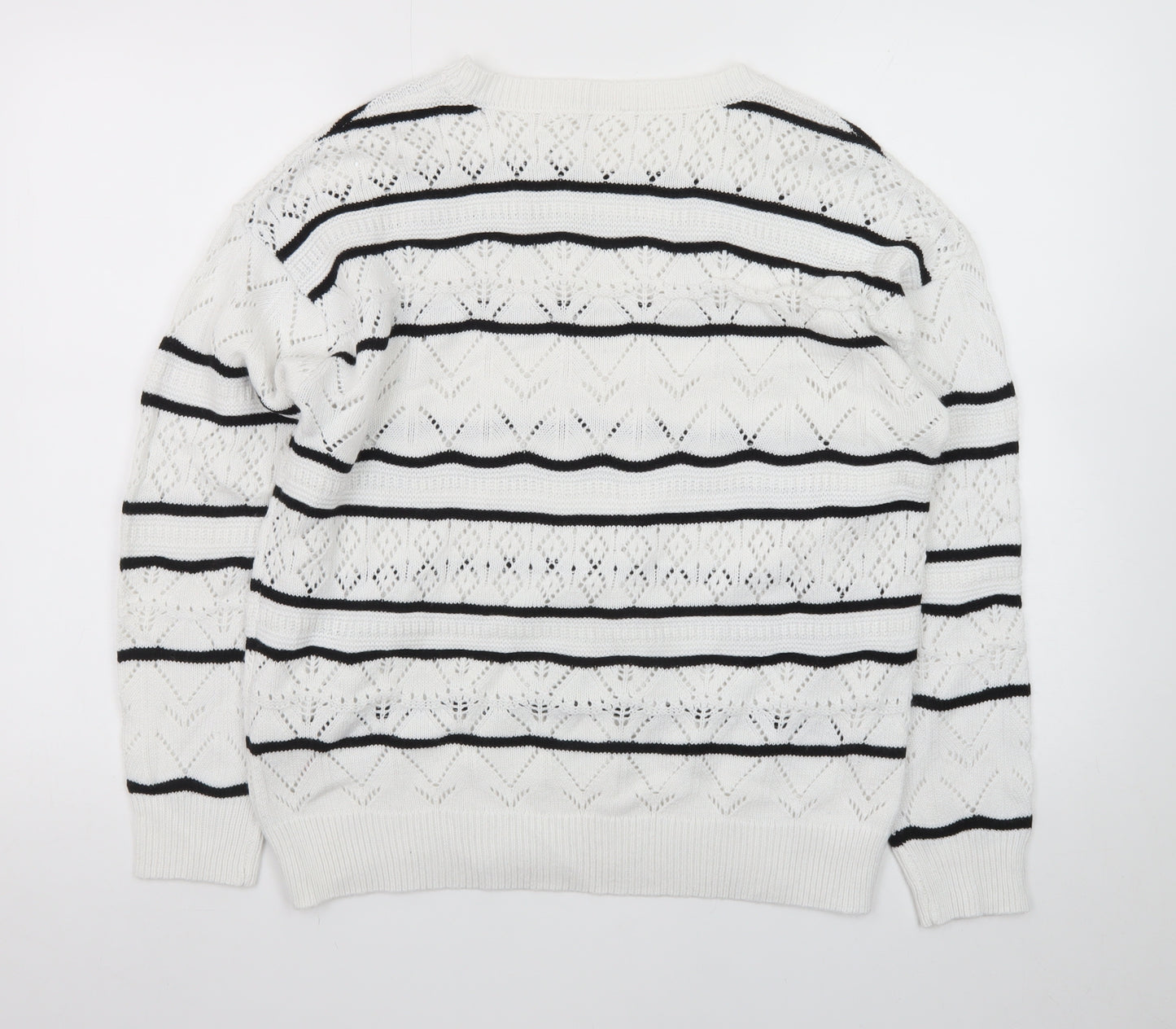 Autonomy Women White Black Striped Knit Jumper Size 14