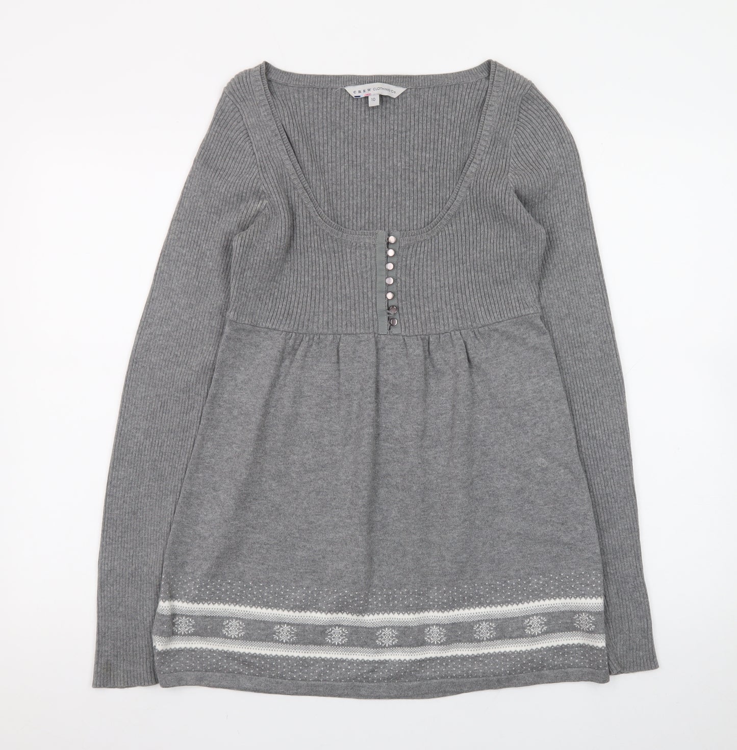 Crew Clothing Co. Women’s Grey Fair Isle Jumper Dress Size 10 Knit Long Sleeve