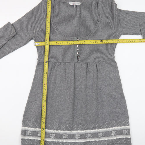 Crew Clothing Co. Women’s Grey Fair Isle Jumper Dress Size 10 Knit Long Sleeve