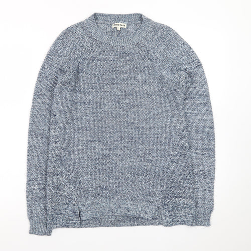 Whistles Blue Chunky-Knit Cotton Blend Crew Neck Jumper XS
