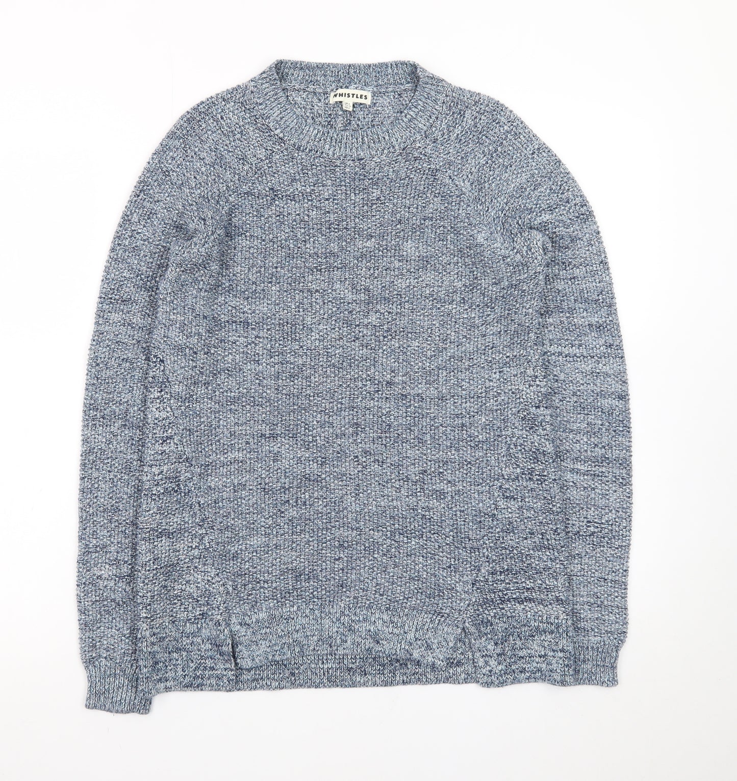 Whistles Blue Chunky-Knit Cotton Blend Crew Neck Jumper XS