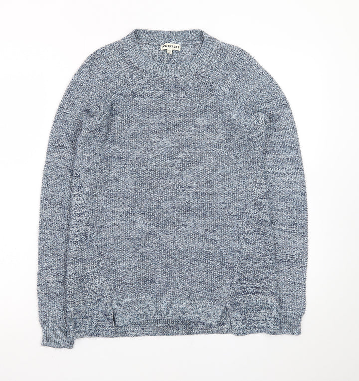 Whistles Blue Chunky-Knit Cotton Blend Crew Neck Jumper XS