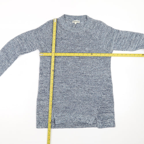 Whistles Blue Chunky-Knit Cotton Blend Crew Neck Jumper XS