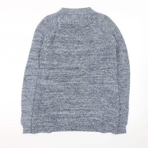 Whistles Blue Chunky-Knit Cotton Blend Crew Neck Jumper XS