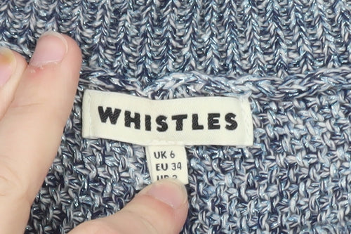 Whistles Blue Chunky-Knit Cotton Blend Crew Neck Jumper XS