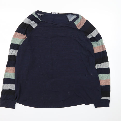 YOINS Women's Blue Striped Raglan Long Sleeve Pullover Jumper 2XL