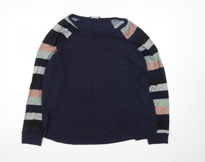 YOINS Women's Blue Striped Raglan Long Sleeve Pullover Jumper 2XL