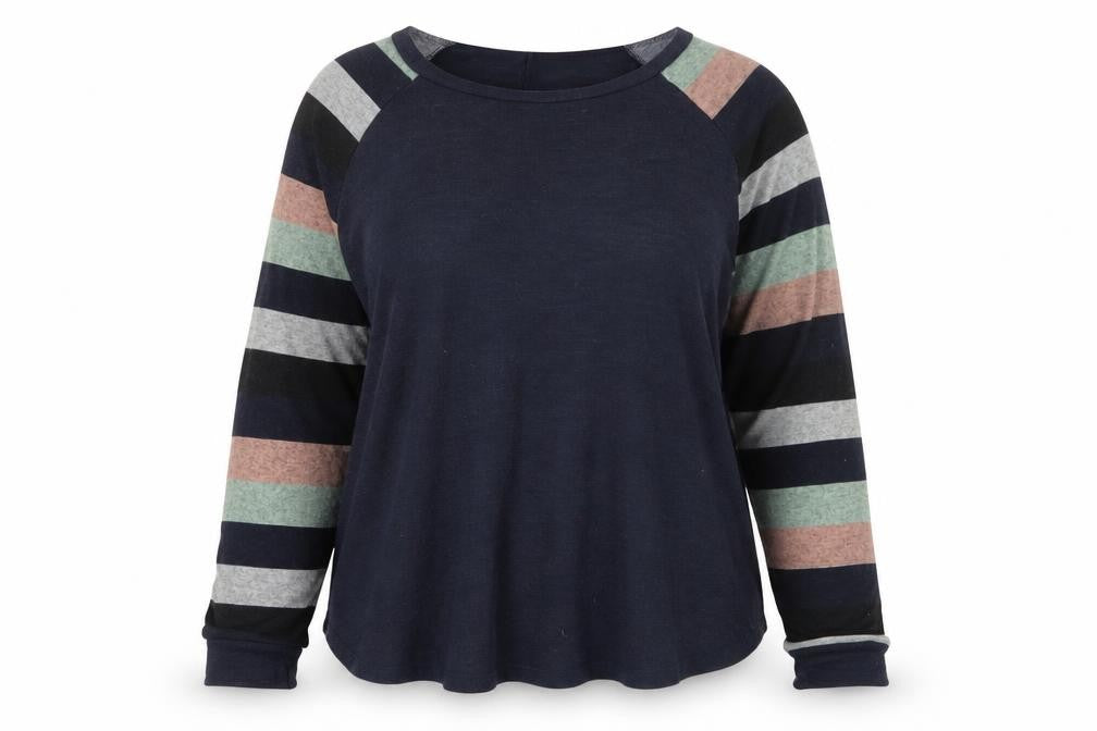 Front view of YOINS Women's Blue Striped Raglan Long Sleeve jumper 2XL