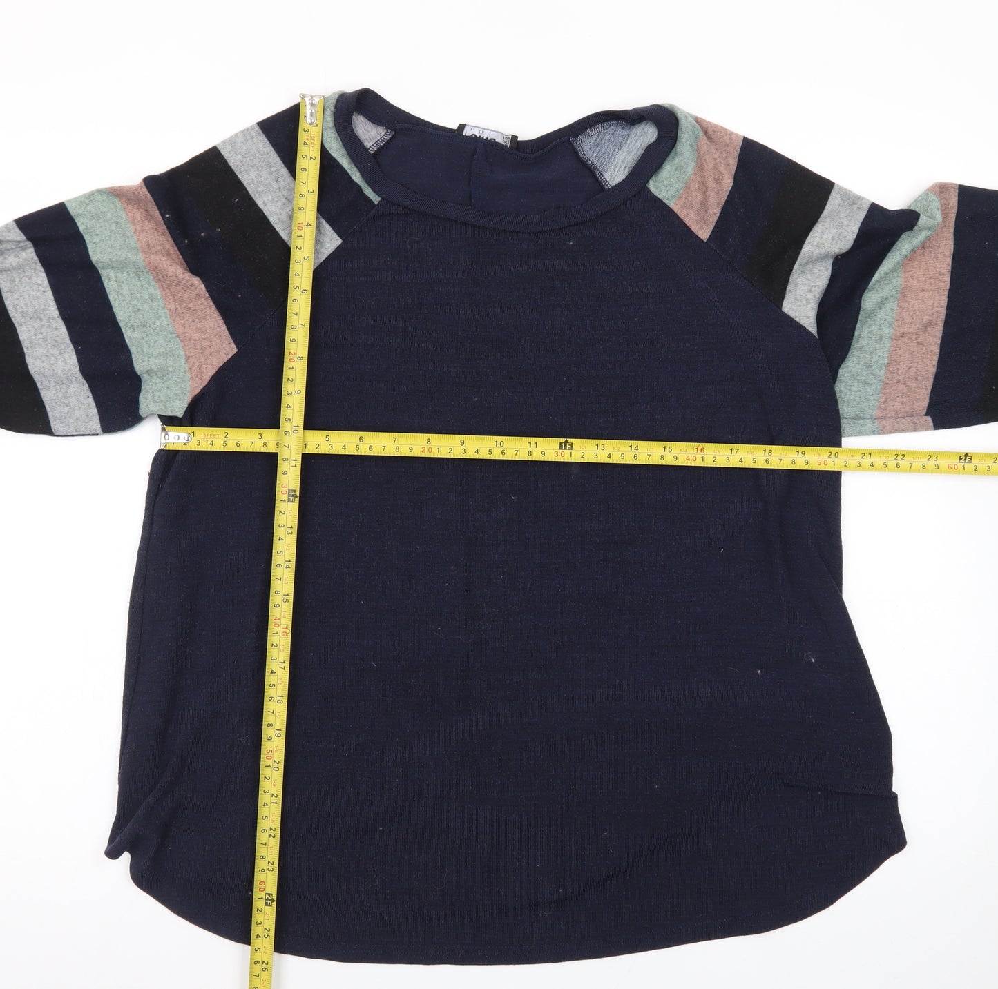 YOINS Women's Blue Striped Raglan Long Sleeve Pullover Jumper 2XL