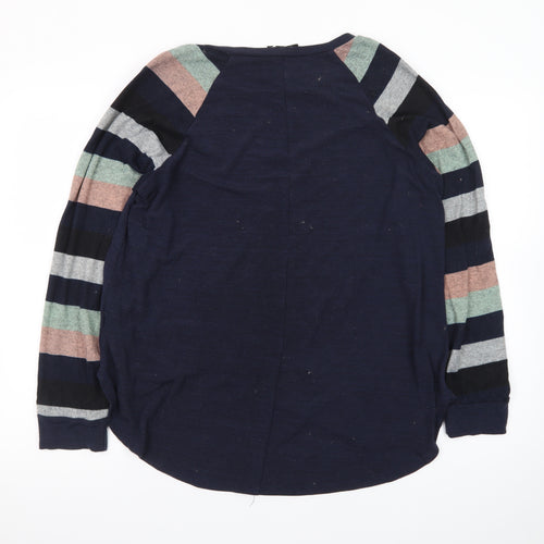 YOINS Women's Blue Striped Raglan Long Sleeve Pullover Jumper 2XL