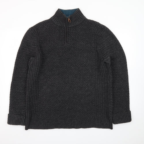 White Stuff Men's Grey XL Chunky Knit 1/2 Zip Wool Jumper