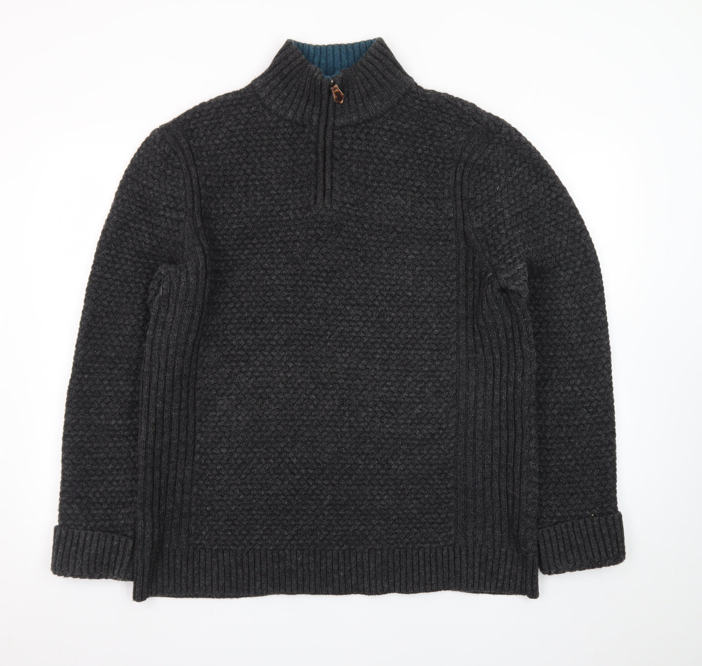 White Stuff Men's Grey XL Chunky Knit 1/2 Zip Wool Jumper