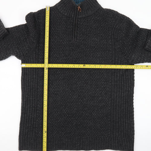White Stuff Men's Grey XL Chunky Knit 1/2 Zip Wool Jumper