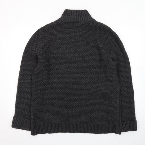White Stuff Men's Grey XL Chunky Knit 1/2 Zip Wool Jumper