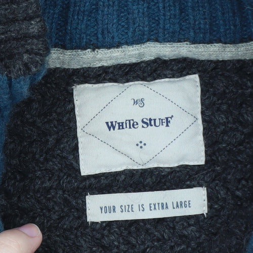 White Stuff Men's Grey XL Chunky Knit 1/2 Zip Wool Jumper