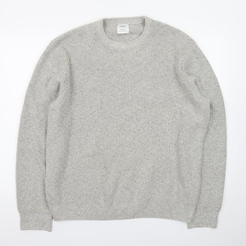 Marks and Spencer Mens Grey Chunky Knit Pullover Jumper XL Regular