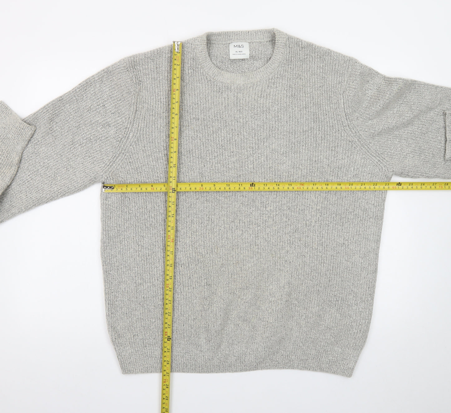 Marks and Spencer Mens Grey Chunky Knit Pullover Jumper XL Regular
