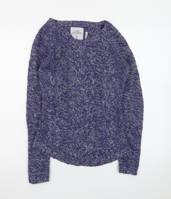 H&M Women Blue Cable-Knit Crew Neck Long Sleeve Pullover Jumper Size 8
