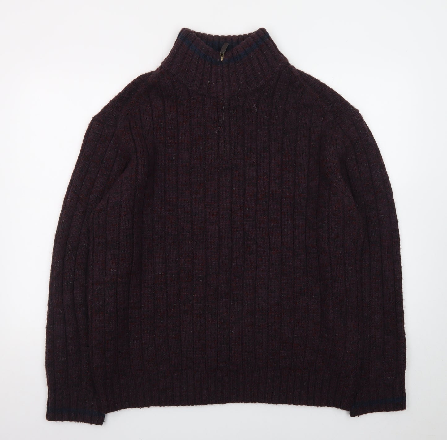 North Coast Men's Brown Wool Ribbed 1/4 Zip High Neck Jumper XL