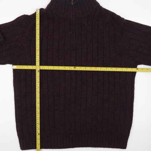 North Coast Men's Brown Wool Ribbed 1/4 Zip High Neck Jumper XL