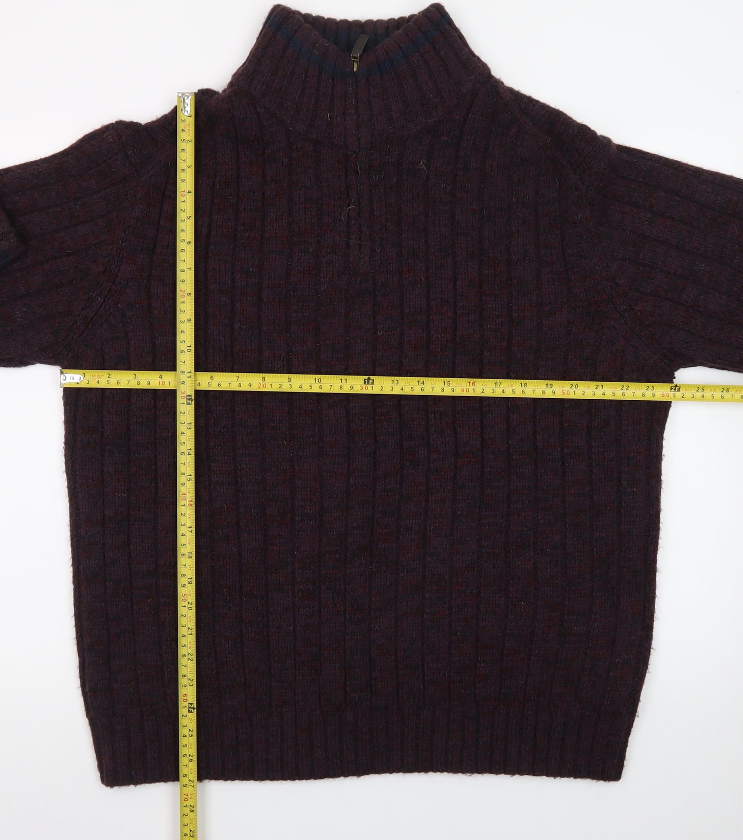 North Coast Men's Brown Wool Ribbed 1/4 Zip High Neck Jumper XL