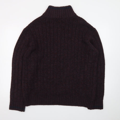North Coast Men's Brown Wool Ribbed 1/4 Zip High Neck Jumper XL