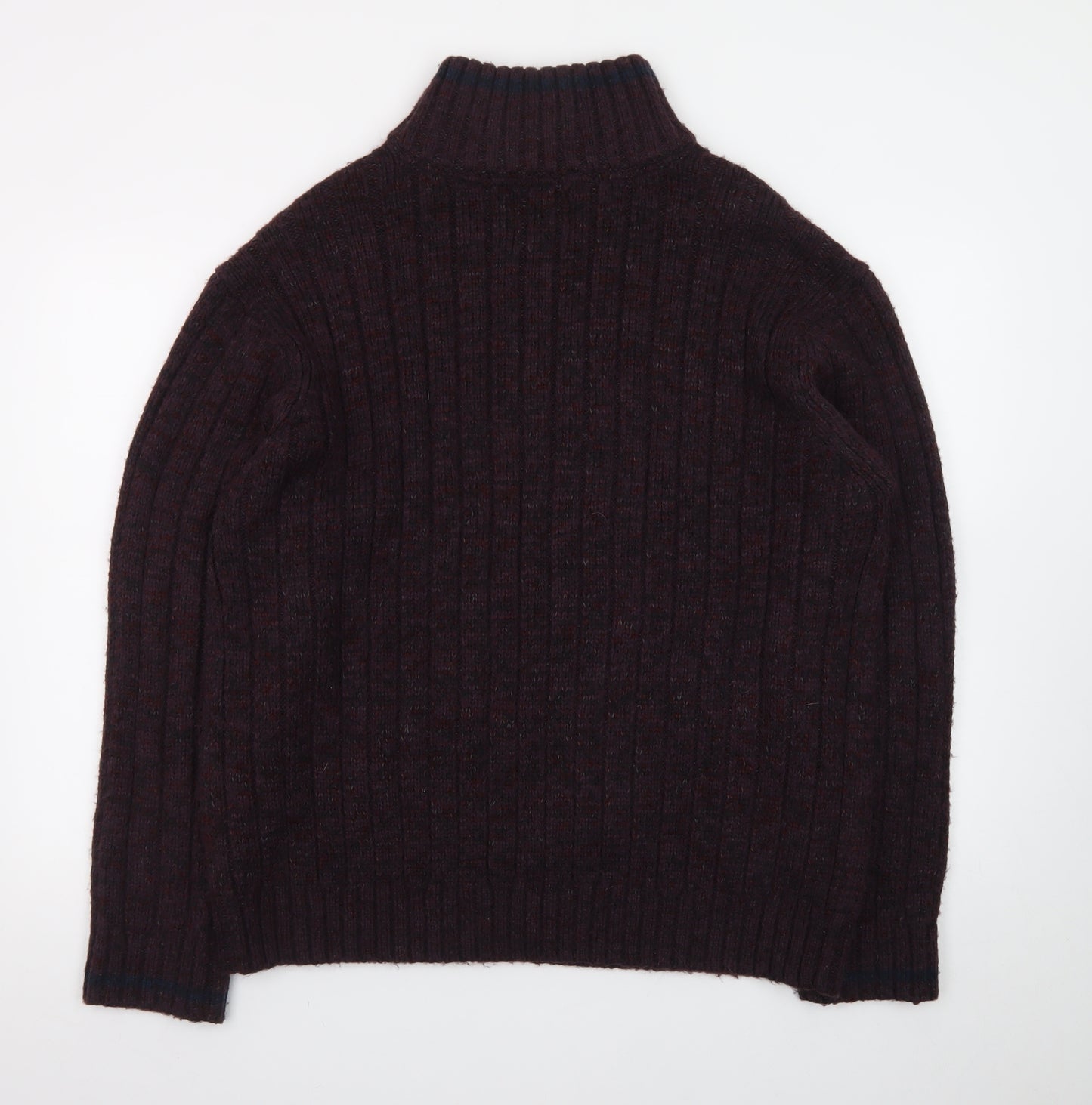 North Coast Men's Brown Wool Ribbed 1/4 Zip High Neck Jumper XL