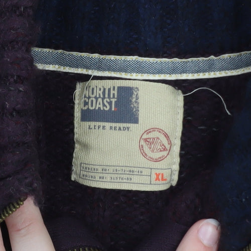 North Coast Men's Brown Wool Ribbed 1/4 Zip High Neck Jumper XL