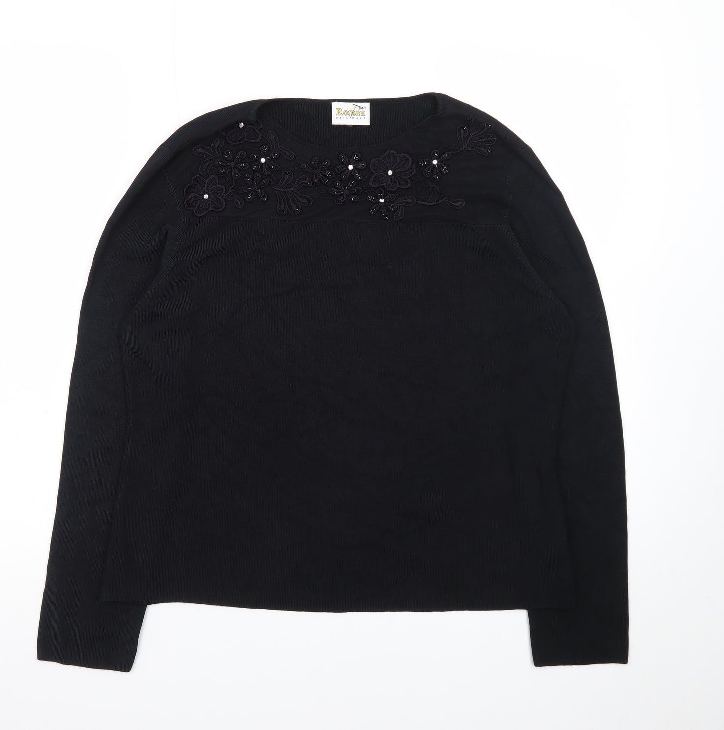 Roman Originals Women’s Black Beaded Crew Neck Long Sleeve Jumper M/L