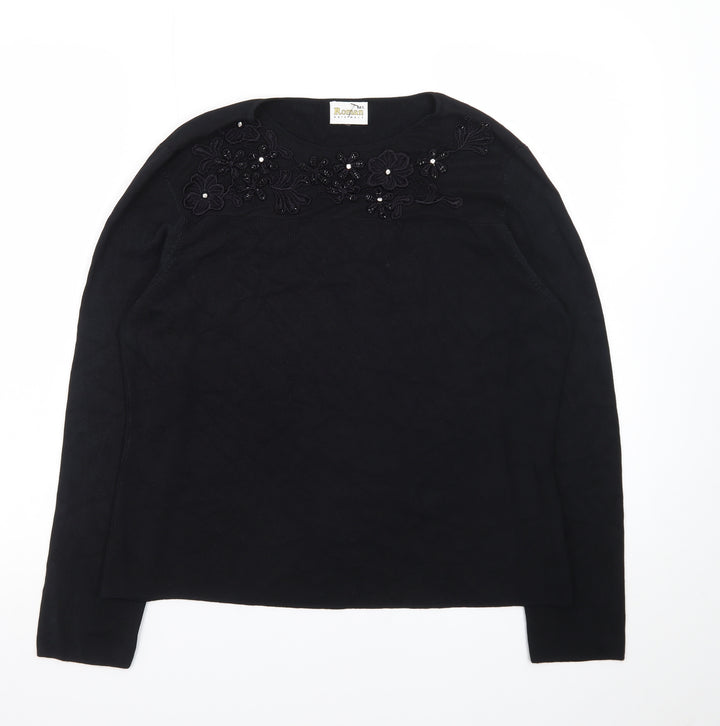 Roman Originals Women’s Black Beaded Crew Neck Long Sleeve Jumper M/L