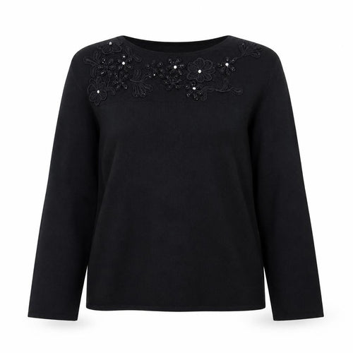 Roman Originals Women’s Black Beaded Crew Neck Long Sleeve Jumper M/L
